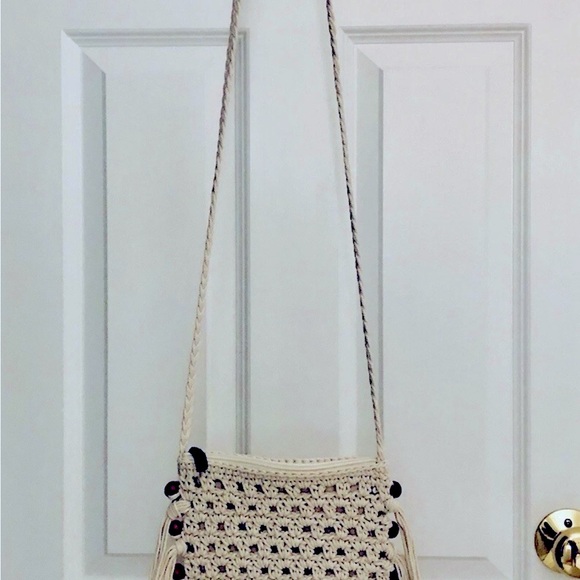 Sun N Sand Macrame Fringe Crossbody Bag Beaded Beachy Boho - Picture 2 of 6